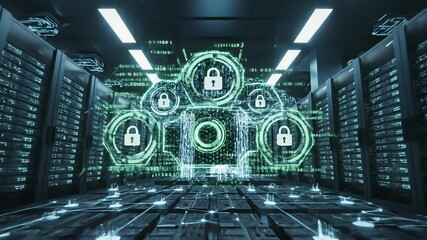 High performance data servers humming in a cloud computing network infrastructure facility with secure login screens, showcasing the power of cloud storage and processing capabilities for. - Powered by Adobe