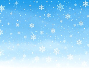 Festive winter wonderland scene with falling snowflakes on a gradient blue background