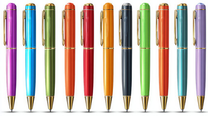 "Colorful ballpoint pen set on a white background, vector art illustration."