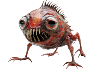 PNG of A colorful, cartoonish creature with big eyes and sharp teeth, exuding a whimsical yet slightly menacing charm.
