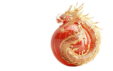 Ornate red lantern featuring a detailed golden dragon design for cultural celebrations and holiday decoration isolated on transparent background PNG