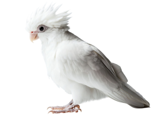PNG of A stunning white cockatoo with a unique crest, showcasing its elegant plumage and inquisitive nature.