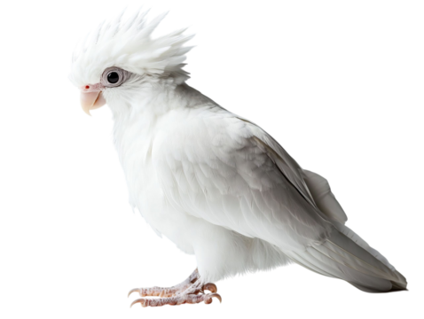 PNG of A stunning white cockatoo with a unique crest, showcasing its elegant plumage and inquisitive nature.