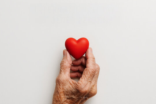 Senior hands holding heart shaped object celebrating international day of older persons concept of compassion, elderly care, love for aged individuals