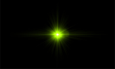 Glowing green light flare effect on black background for graphic design and overlay effects use