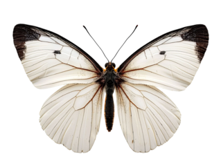 PNG of A striking white butterfly with dark markings on its wings, showcasing intricate patterns and delicate features.