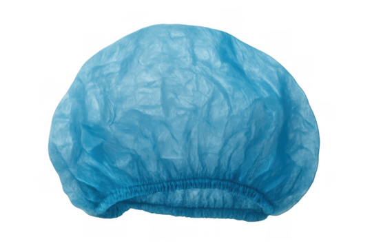 Blue disposable bouffant cap for medical, surgical, and food industry hygiene, preventing hair contamination