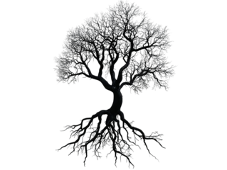 PNG of A majestic, dark tree with intricate branches and roots, symbolizing strength and resilience.