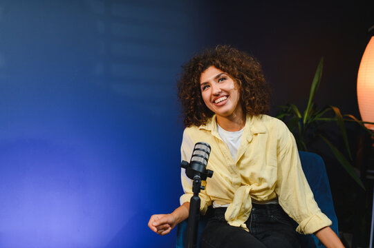 Content creator recording podcast in home studio