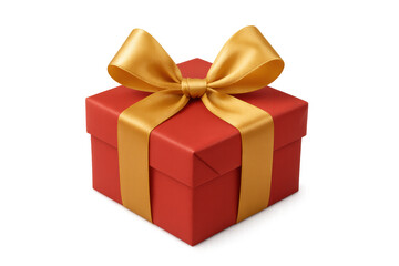 Obraz premium Red gift box with golden ribbon bow representing presents, celebrations, holidays, anniversaries, and special events