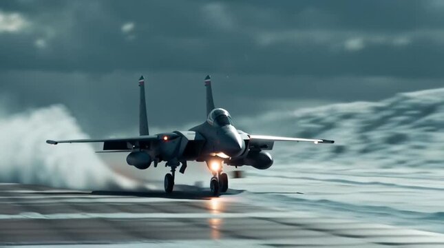 Fighter Jet Taking Off on Snowy Runway &mdash; Powerful Military Aviation Video