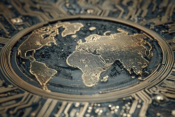 Planetary Outline Etched on Silicon Wafer for Global Trade