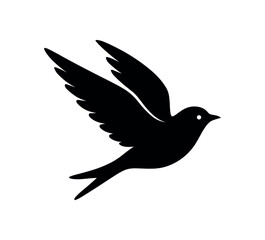 Obraz premium bird flying flat black solid vector illustration isolated on white background