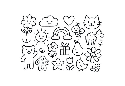 handdrawn cute doodle style showcase vector line illustration