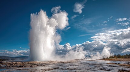 Massive Geyser Erupting Against Clear Blue Sky