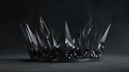 hyperrealistic black metal gothic crown with sharp geometric shapes and smoky quartz stones, isolated on charcoal gray background with space, bold