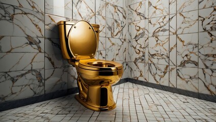 Golden toilet bowl in the restroom