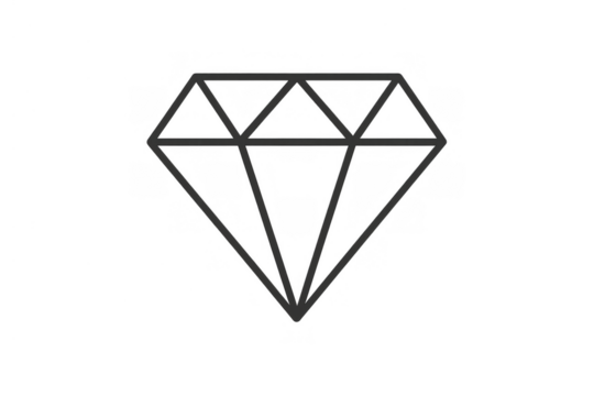Diamond line art icon on a transparent background, symbolizing wealth, luxury, brilliance, and preciousness