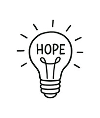 handdrawn cute doodle style light bulb of hope vector line illustration