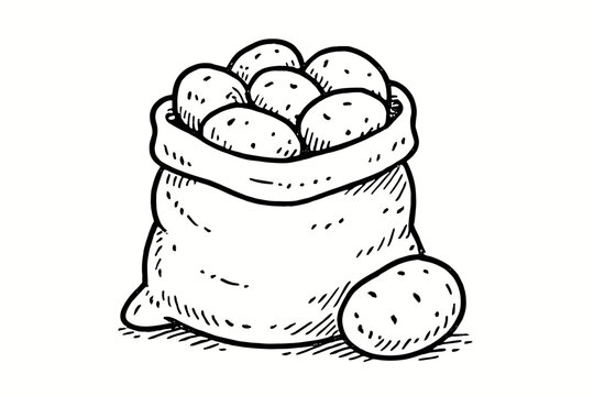 handdrawn cute doodle style sack of potatoes vector line illustration