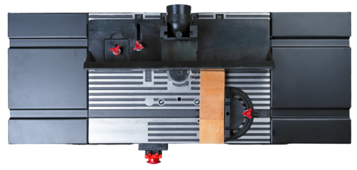 Wood milling table in a hobby workshop. Isolated background.