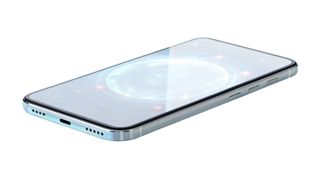 Blank screen black smartphone device isolated on white background for digital communication and wireless technology