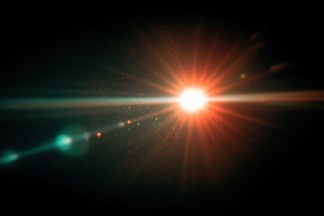 Vivid red star burst in dark space with lens flare and cosmic glow across the night