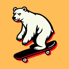 Fototapeta premium Skateboarding bear showcases cool tricks against a vibrant yellow background during a sunny day in the park