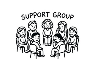 Obraz premium handdrawn cute doodle style support group circle vector line illustration
