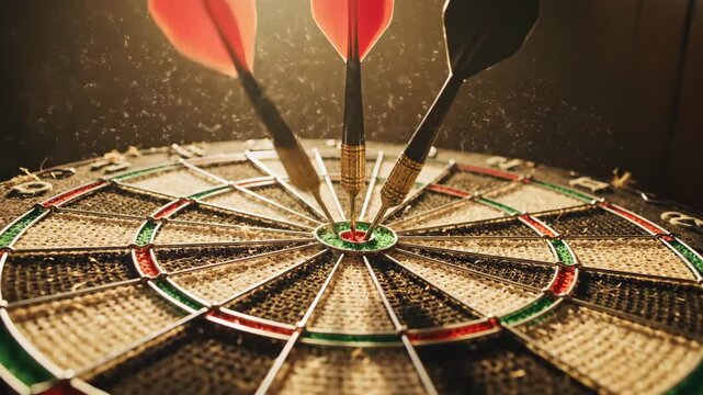 Dartboard with darts dramatic lighting isolated concept for target practice