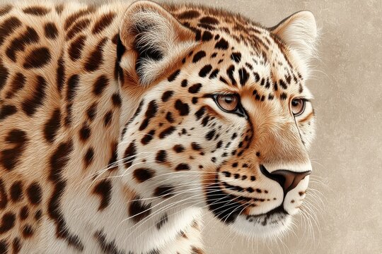 Close-up vector illustration of a leopard's face with detailed fur and calm gaze - Powered by Adobe