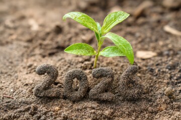 Growth in New Year: Seedling Beside Number 2026