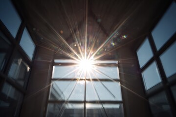 Bright High-Angle Window View with Sun Starburst Effect