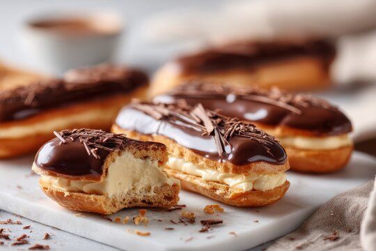 Delicious chocolate eclairs on a plate - Powered by Adobe