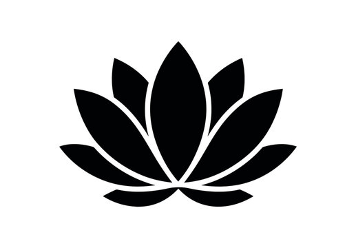 lotus flower flat black solid vector illustration isolated on white background