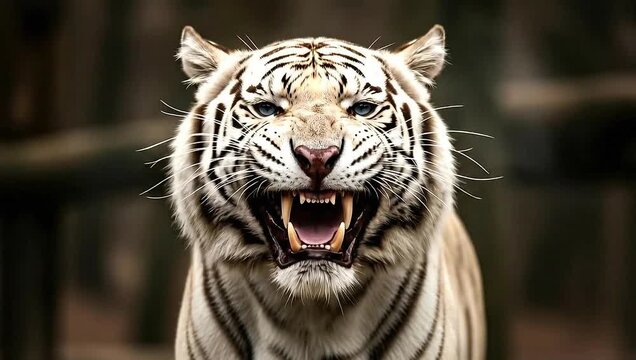 White Tiger Roaring in Jungle - A Majestic Wildlife Portrait.