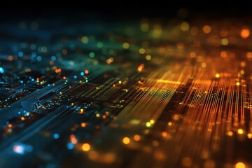 Futuristic Hardware Background with Rainbow Trace Lines
