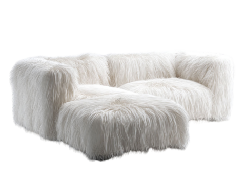 PNG of Stylish white shaggy sofa with a unique design, perfect for adding a cozy touch to any modern living space.