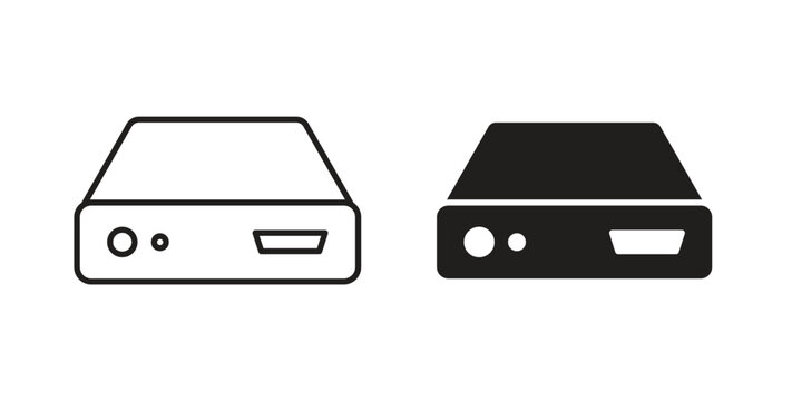 Hard drive icon with editable stroke. Thin Line and flat icons for UI designs