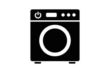 washing machine flat black solid vector illustration isolated on white background