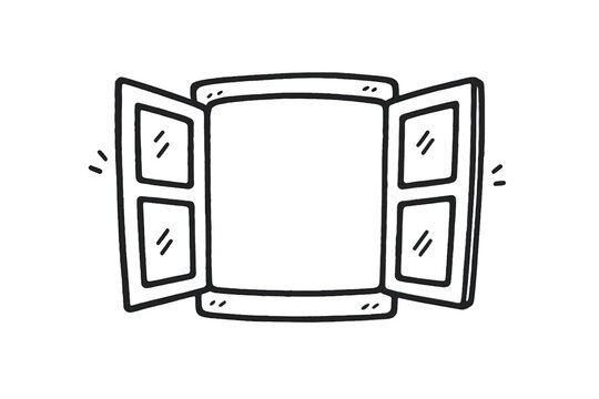 handdrawn cute doodle style open window vector line illustration