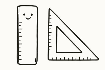 Fototapeta premium handdrawn cute doodle style ruler and triangle vector line illustration