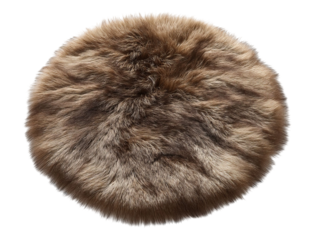 PNG of Luxurious round faux fur rug in warm brown tones, adding elegance and comfort to any living space.