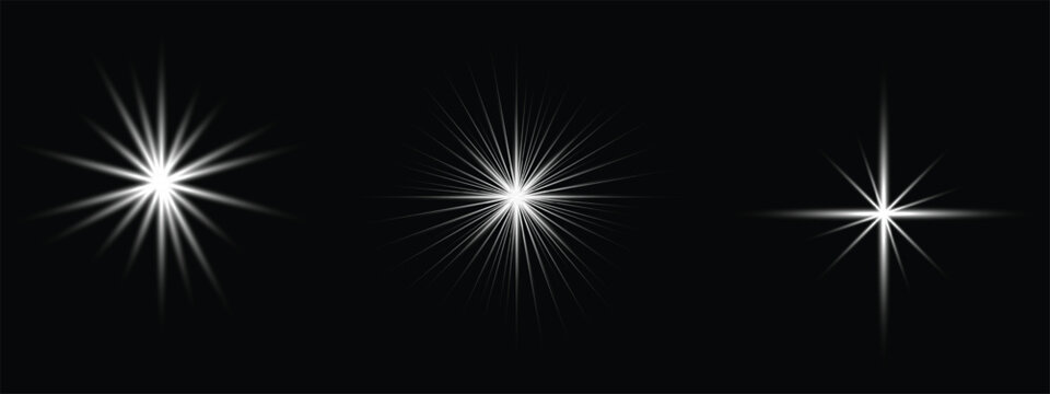 Sun ray glow abstract shine light effect starburst beam sunshine glowing isolated image. Lights flare, star flash light, white sun rays
