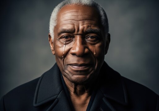 Portrait of an older Black man with tears streaming down his face