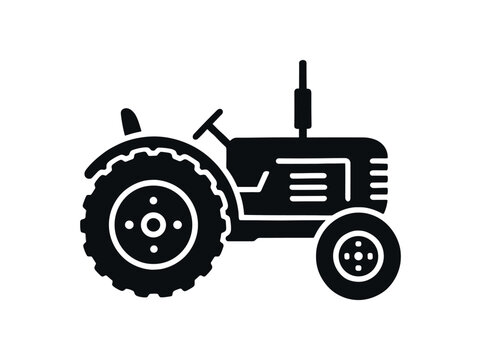 old tractor flat black solid vector illustration isolated on white background