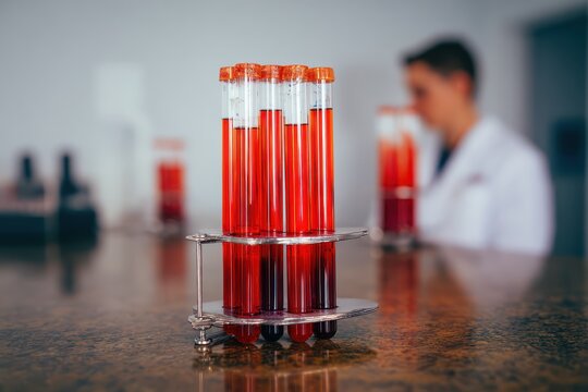 Focus on Diagnostics: Organized Rows of Sample Tubes in a Laboratory - Powered by Adobe