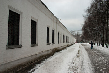 The walls of the monastery in winter, Moscow, Russia