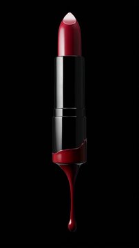 Red lipstick with drop on black background