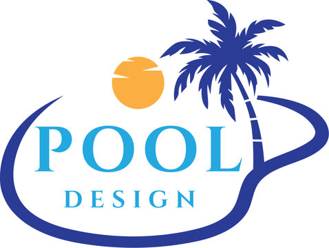beach view swimming pool logo symbol design template illustration inspiration